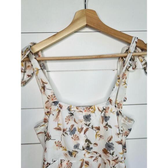 Polly Ivory Floral Print Tie Shoulder Ruffled Hem Sleeveless Mini Dress Size 6 - Picture 5 of 12